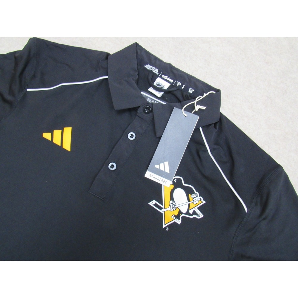 Adidas NHL Pittsburgh Penguins AEROREADY Polo Shirt Mens Medium Black New - Picture 1 of 8